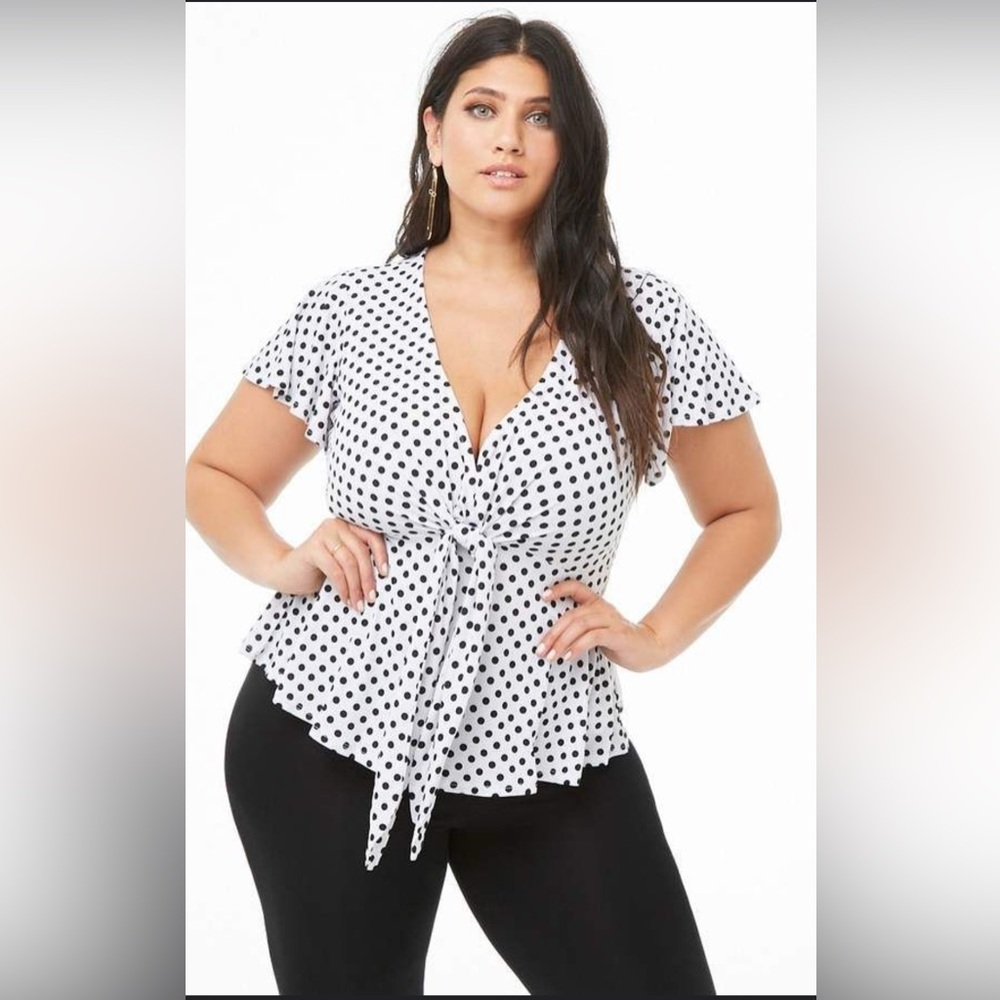Forever 21 Plus size Polka Dot Plunging Top